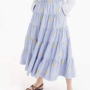 J. Crew Blue and White Pinstriped Cotton Lined Maxi Skirt Nautical Lemons L